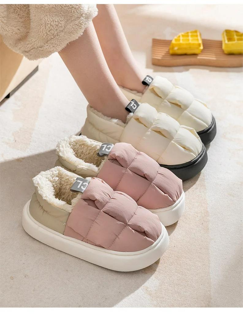 Crestar New Women Plush Slippers Winter Warm Flats Soft Fluffy Couple Shoes Solid Color Thick Bottom Slippers Cozy Home Slippers