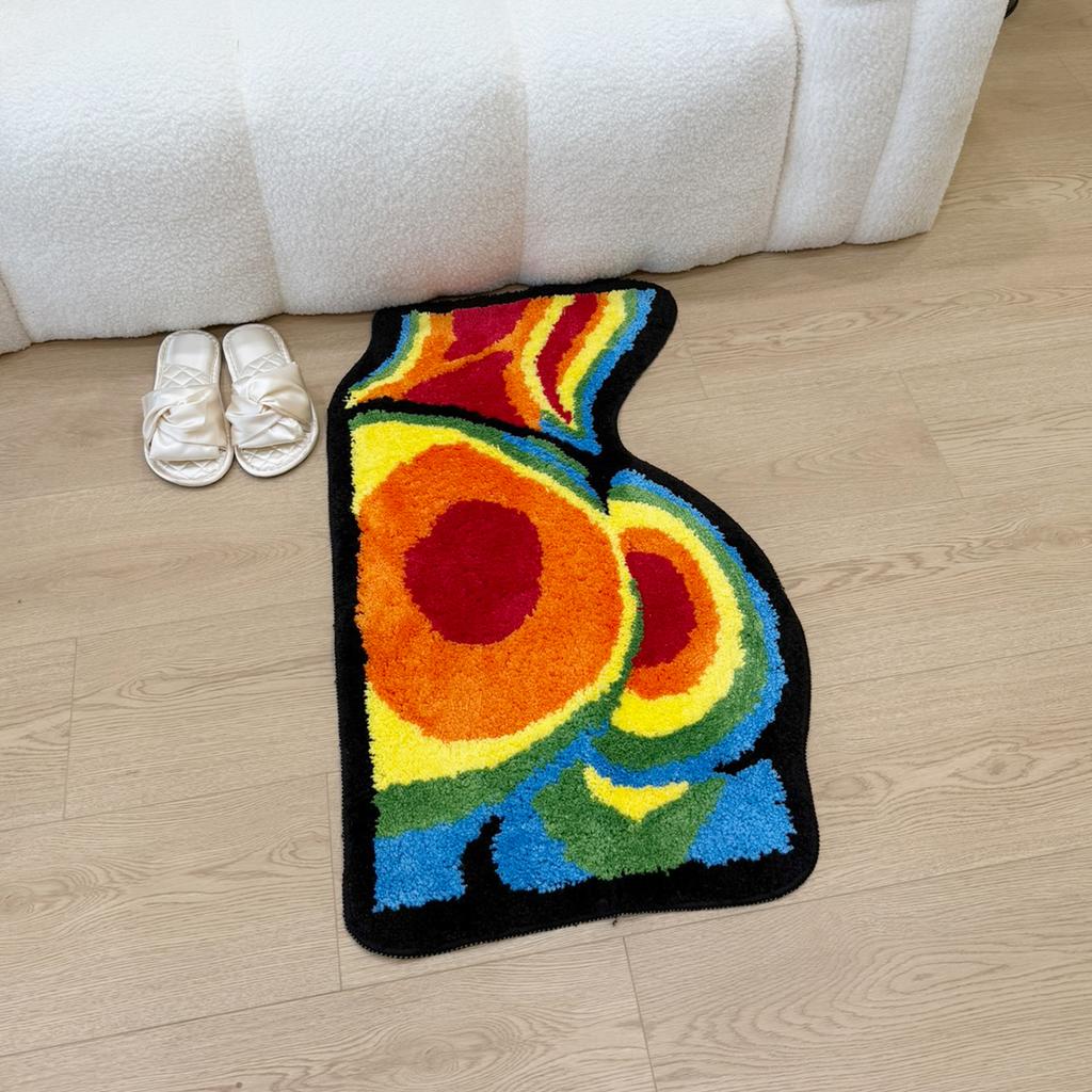 Rainbow Butt Shaped Tufted Rug, Gradient Color Block Floor Mat, Anti-Slip Irregular Carpet for Bathroom, Bedroom Home Decor
