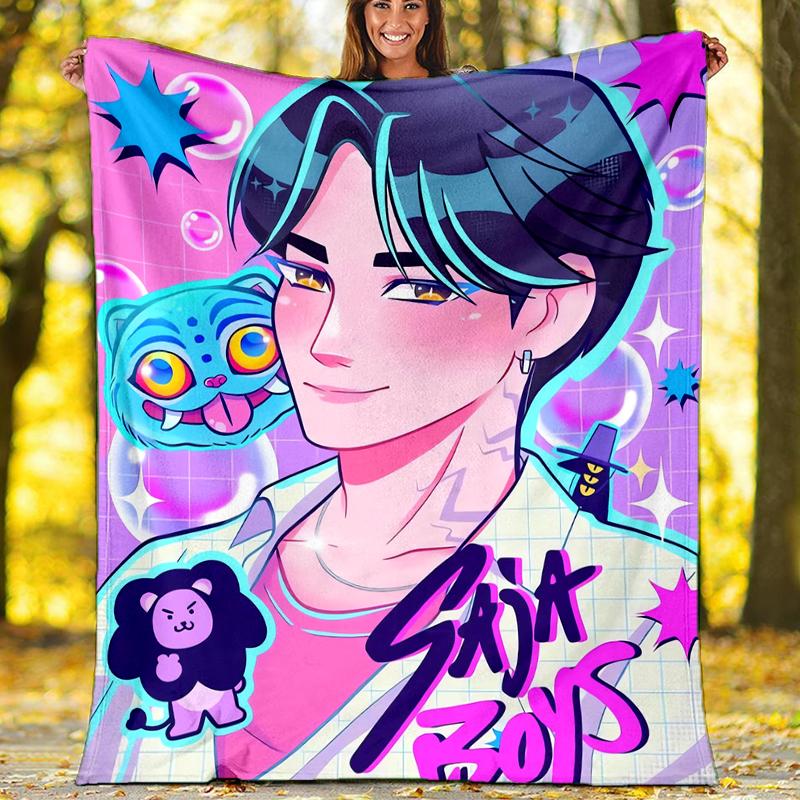 Saja Boys Theme Printed Blanket - Perfect for Couch, Bed, Travel & Outdoor Use | Machine Washable, Cozy & Durable.