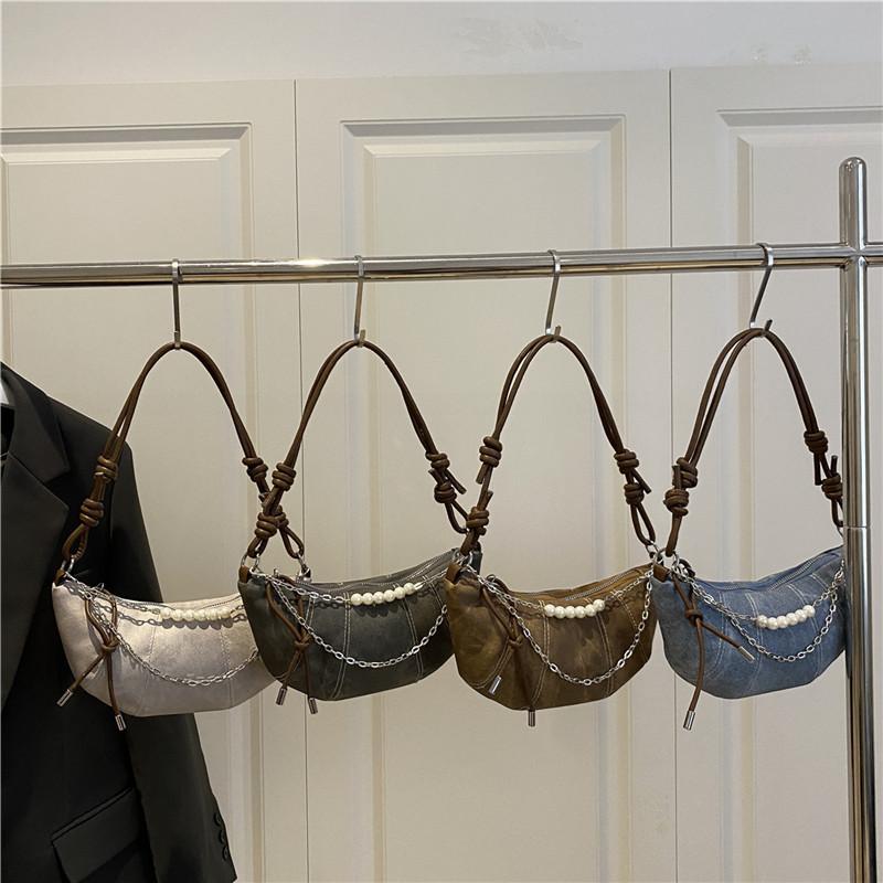 Denim bag bag women's 2025 summer new women's bag niche pearl chain armpit bag one-shoulder crossbody dumpling bag