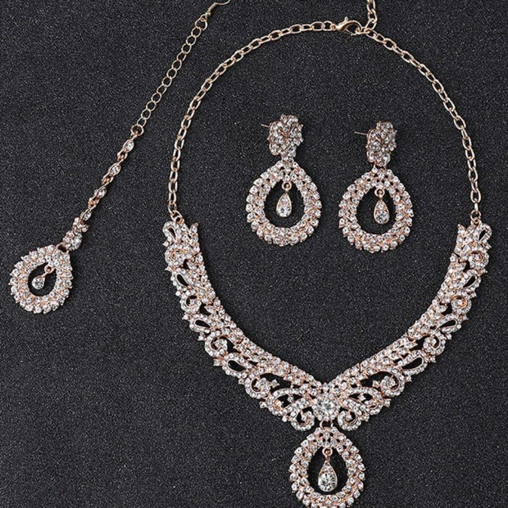 3 шт. Модный набор ожерелий и серег, Роскошный набор чокеров со стразами, Аксессуары для платья