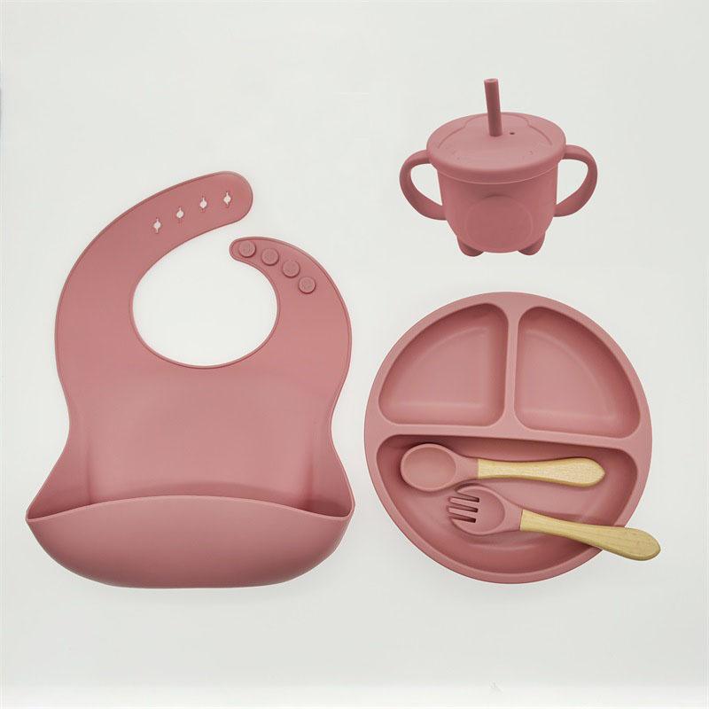 5 шт./компл. набор посуды для кормления детей, мягкая силиконовая миска, тарелка, нагрудники, ложка, вилка, чашка, детская посуда