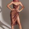 Модное сексуальное платье с разрезом из атласа, облегающее сексуальное платье с разрезом на бретелях