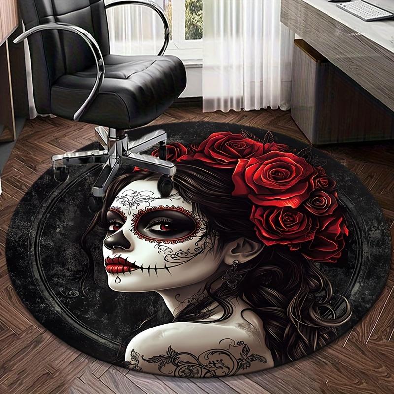 Day of the Dead Sugar Skull Woman Round Crystal Velvet Rug Mexican Art Decorative Floor Mat for Living Room or Bedroom
