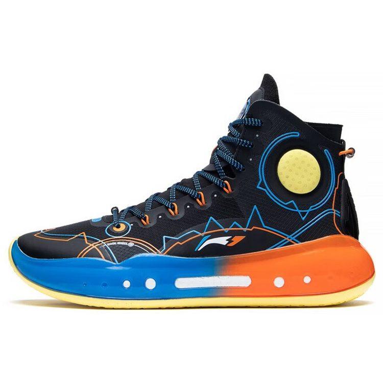 Li Ning YuShuai 14 Boom Гроза Текстиль, ТПУ Скользкий Высокие Баскетбольные Кроссовки Мужские Черный Синий Оранжевый ABAQ033-28