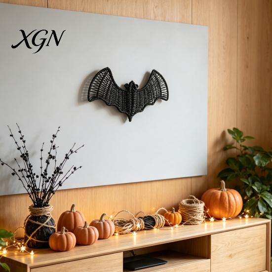 Haunted House Party Decor Woven Rattan Bat Wall Hanging Decoration, Halloween Handcrafted Black Wicker Bat, Seasonal Decorations 3D Scary Rustic
