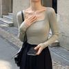 Autumn and Winter New Square Collar Inner Base Shirt Knitted Long-sleeved Top Slim-fit Slimming T-shirt