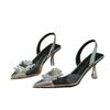 Fashion Women's Shoes 2024 Fashion Closed Toe Women's Sandals Slip On Dress Sandals Women Crystal Pointed Toe Thin Heel Ladies Shoes