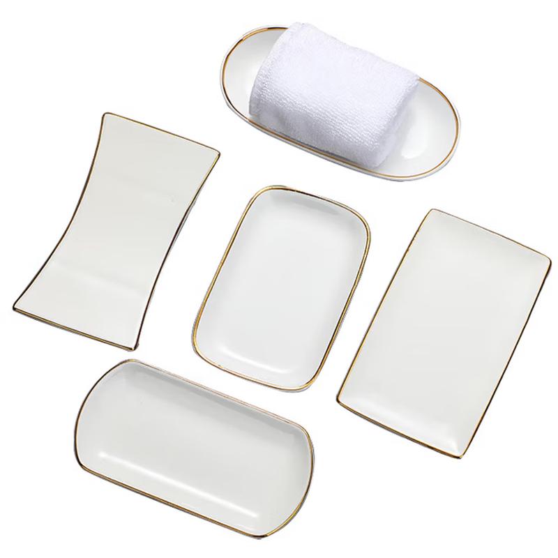 SIFAR Прямоугольный керамический поддон для полотенец с золотым ободком