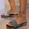 Большие размеры, Тапочки, Женские, Стразы, Плоская подошва, Сандалии, Верхняя одежда, Квадратный носок, Сандалии