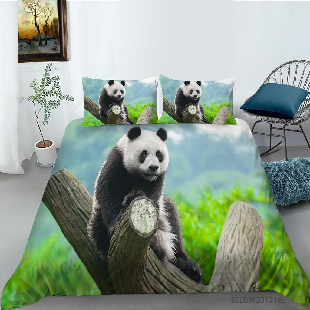 3D Panda Series Bedding Set Animal Theme Series Quilt Cover Pillow Case 2 or 3 Pieces of Microfiber Fabric AU Extra Large Home Decoration