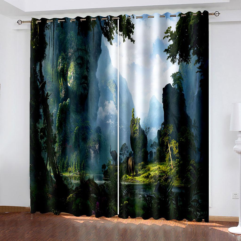 Весенние зеленые лесные шторы серии люкс солнцезащитные 2 шт. для гостиной спальни украшения дома крючки дыроколы