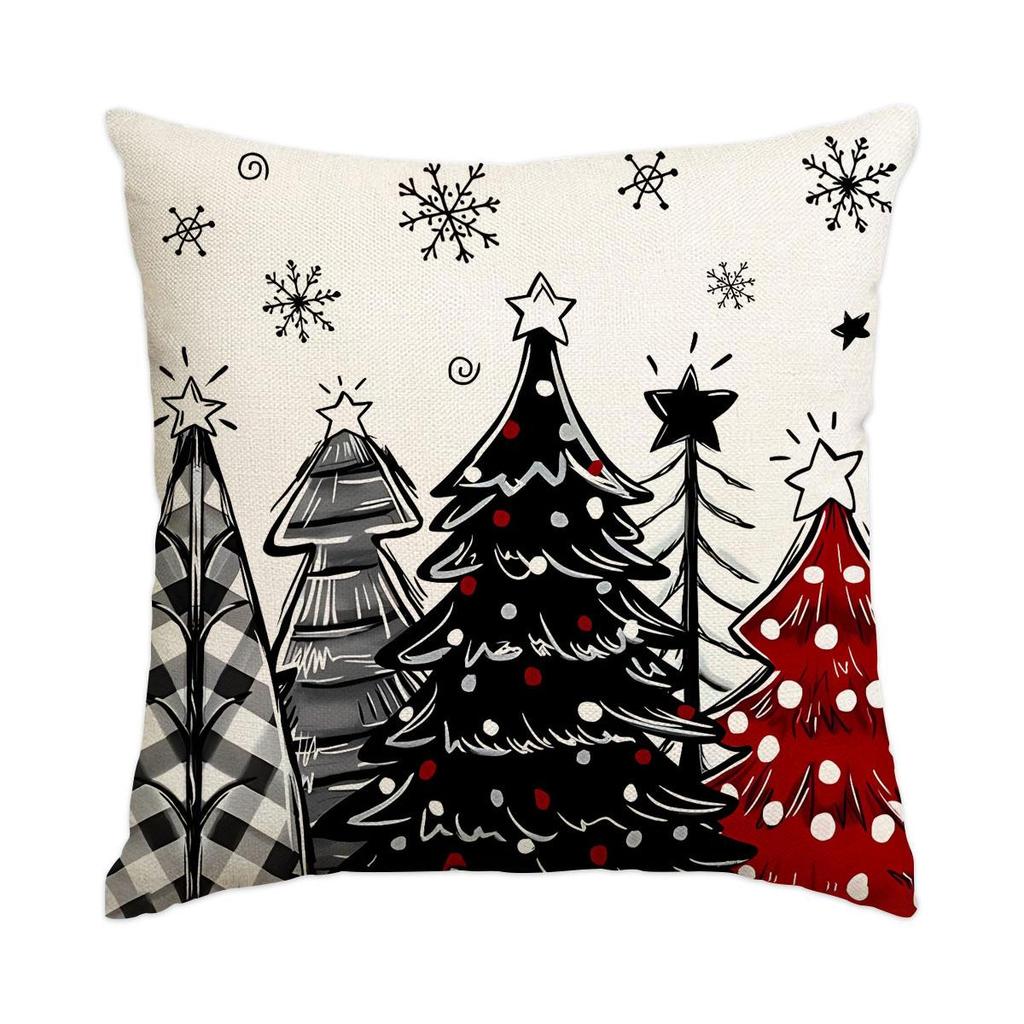 Горячая распродажа Рождественская наволочка из искусственного льна с принтом елки и снеговика - Праздничная декоративная наволочка для диванной подушки