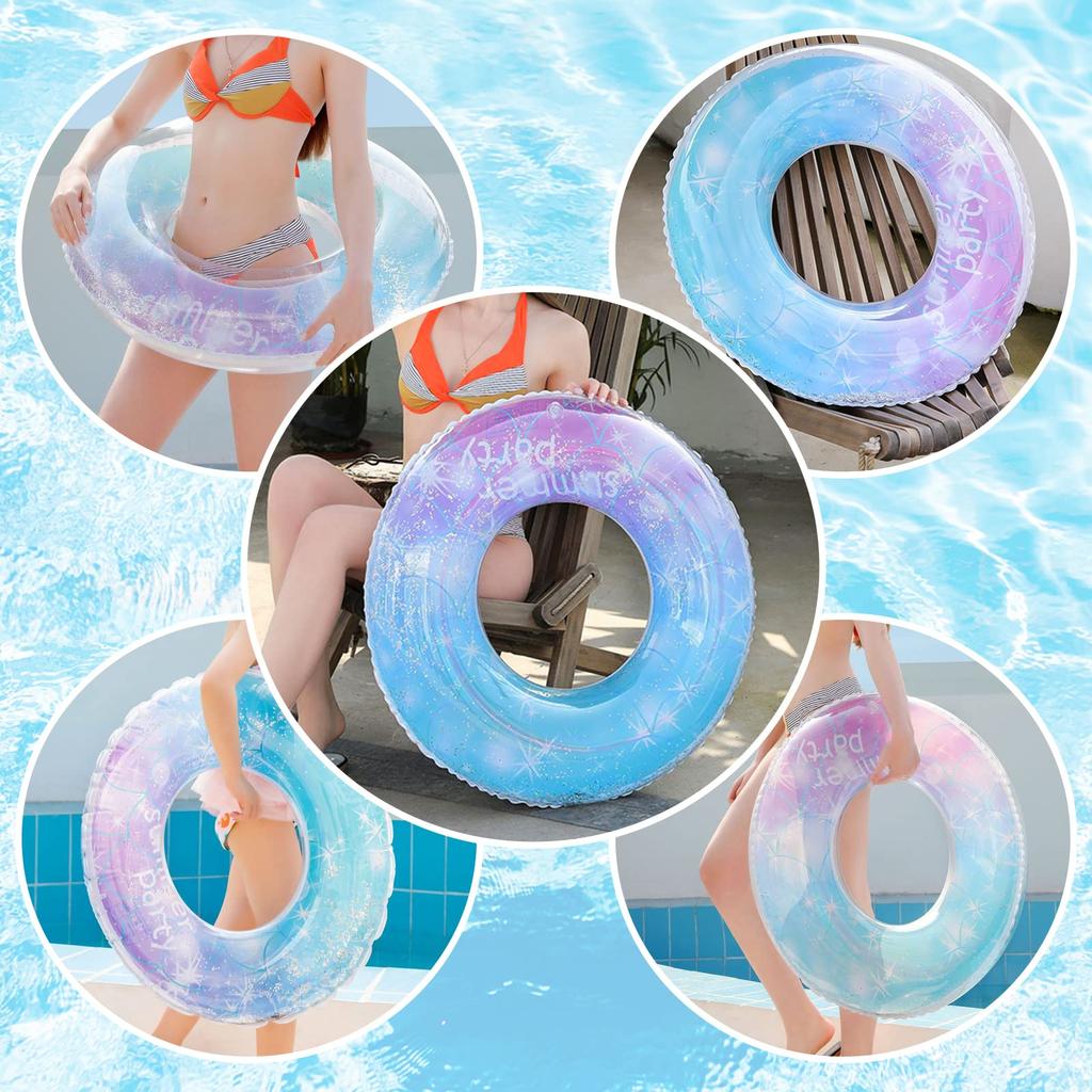 Поплавок Поплавок Поплавок Поплавок для взрослых и детей Ninonly Поплавок O Тип для водных игр Блестящий летний надувной надувной круг для отдыха Диаметр 90 см Sky