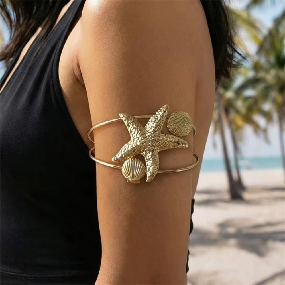 Gold Arm Cuff Bracelet Scallop Shape Arm Cuff New Starfish Arm Jewelry Women