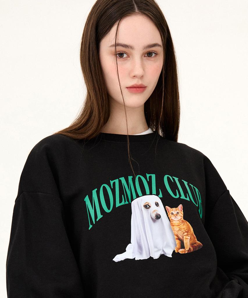 MOZMOZ Real Invisible Puppy Oversized Fleece-Lined Sweatshirt Black