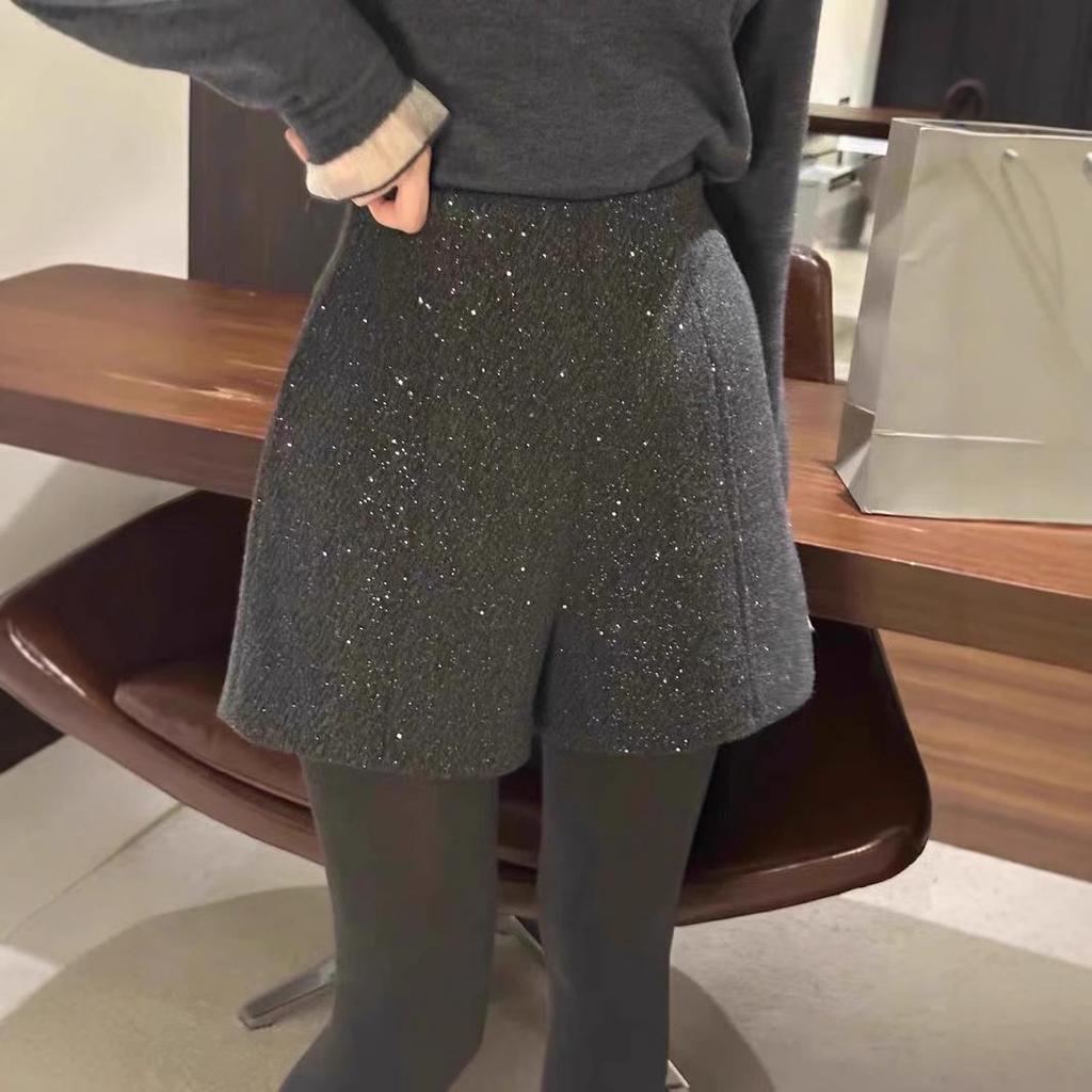 Шерстяные шорты А-силуэта с высокой посадкой 'Звездное небо' - Весенние повседневные шорты с широкими штанинами для женщин плюс-сайз