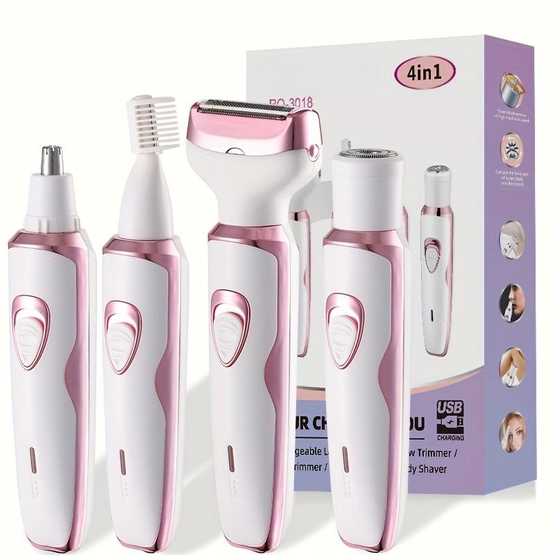 Электробритва для женщин, Набор для ухода 4-в-1, Леди Электробритва для лица, носа, ног и подмышек, Перезаряжаемая и портативная бритва для волос