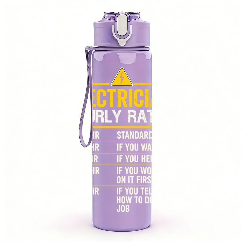 1PC Electrician Work Trade Slogan Print 750ml Color Plastic Sports Water Bottle Leakproof Flip Straw Lid Suitable for Sports Office Home Use