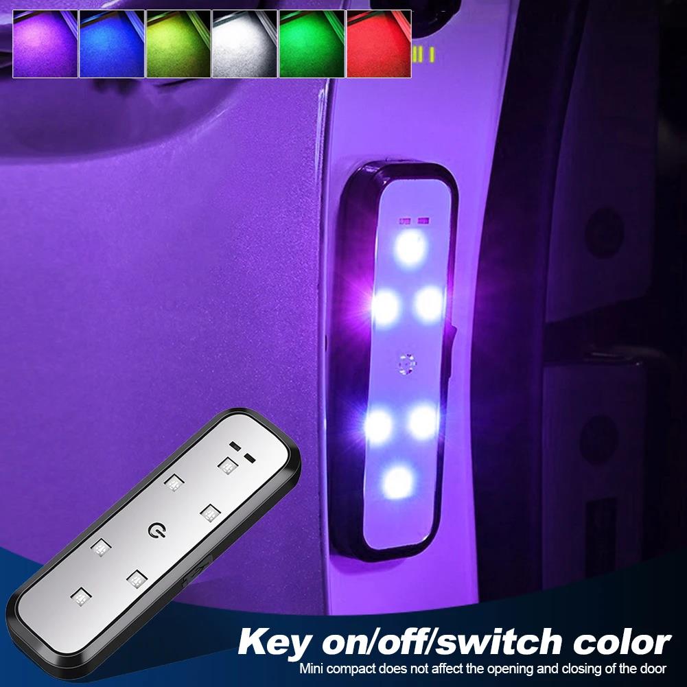 1/2PCS Car LED Door Lights Welcome Light Magnetic Control USB Charging Auto Open Door Safe Anti-collision Emergency Signal Lamp Neon Lights 4