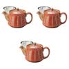 Set of 3 Small Red Horsetail Pots with Strainer [365cc]  Ceramic Pots by Setomonohonpo