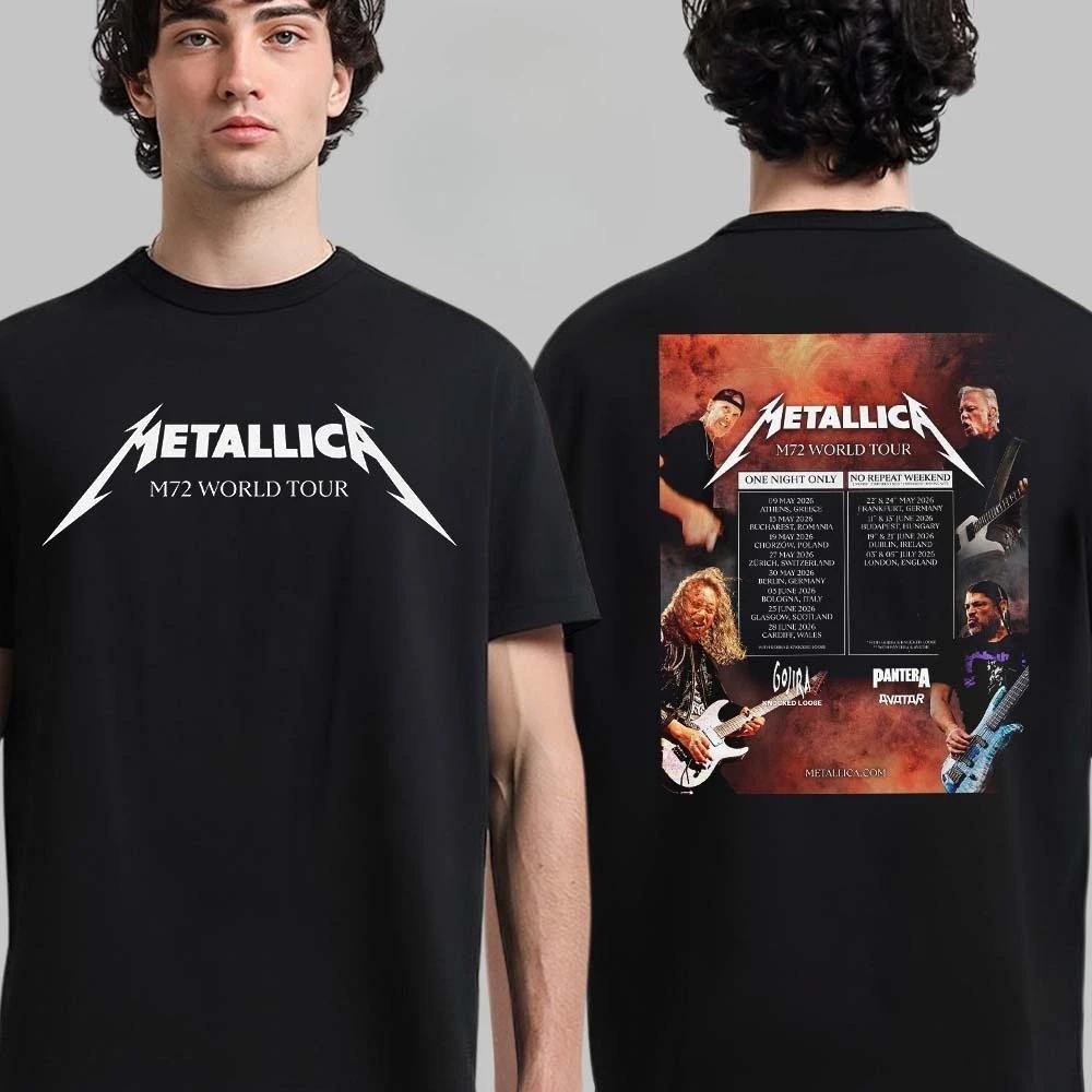 Metallica M72 Мировой Тур Возвращается в Европе 2026 Расписание Даты Тура Двусторонняя Унисекс Футболка Мужская Повседневная Y2K Футболка из Чистого Хлопка