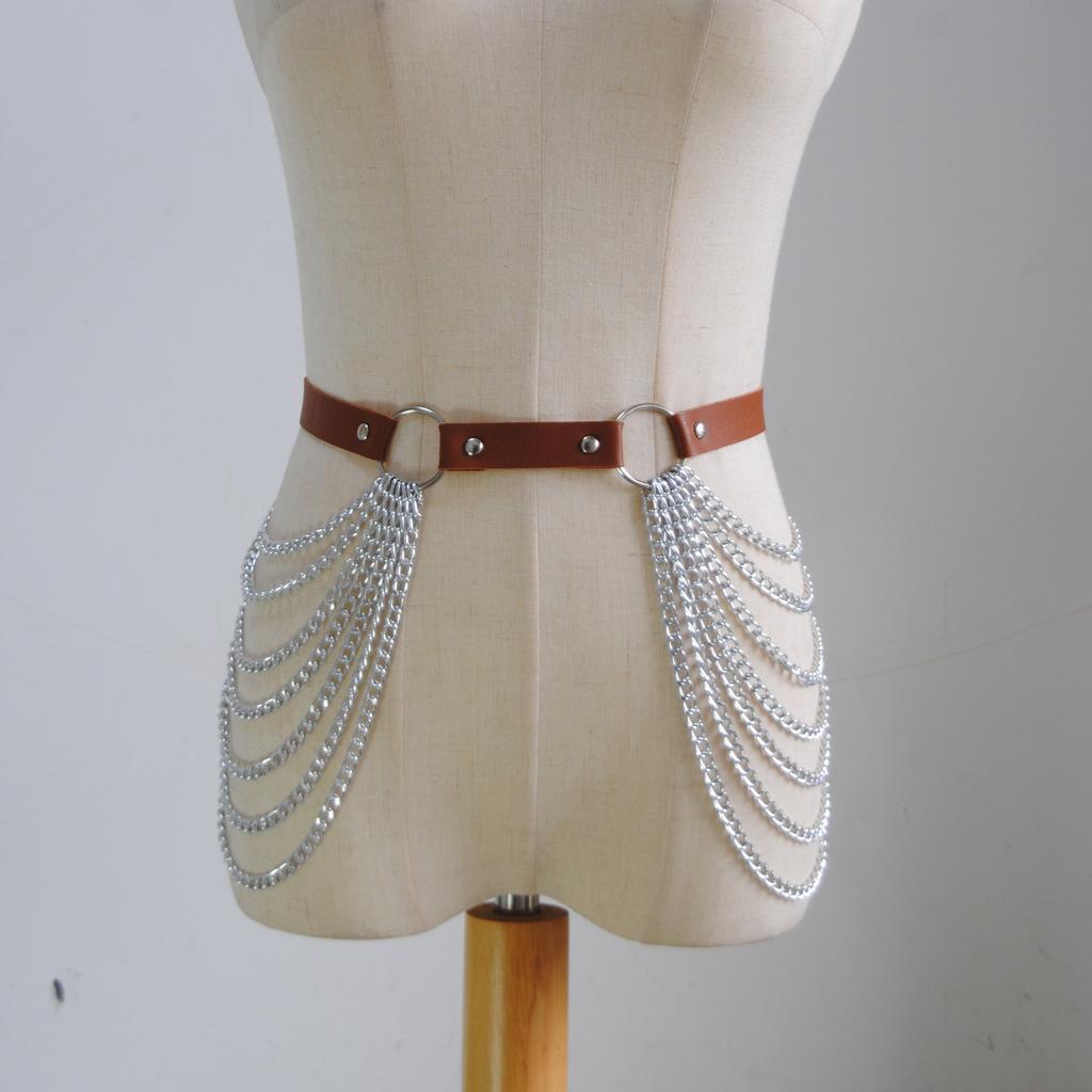 Sexy Pu Leather Multi-layer Chain Chest Chain Metal Leather Bra Top Accessories Body Chain