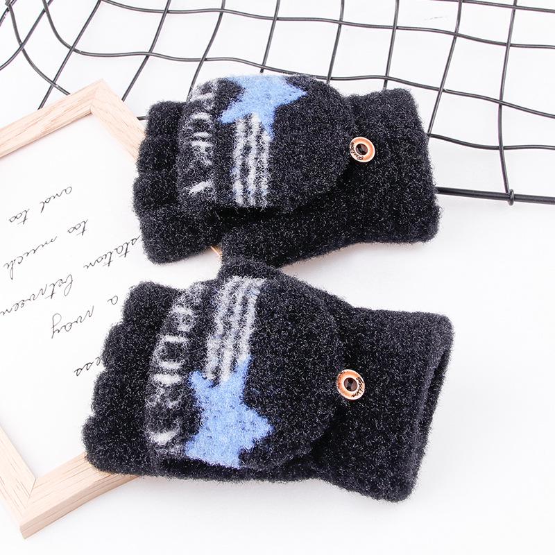 Детские зимние варежки без пальцев с мультяшным котенком - Теплые, милые, вязаные под кашемир для учеников начальной школы