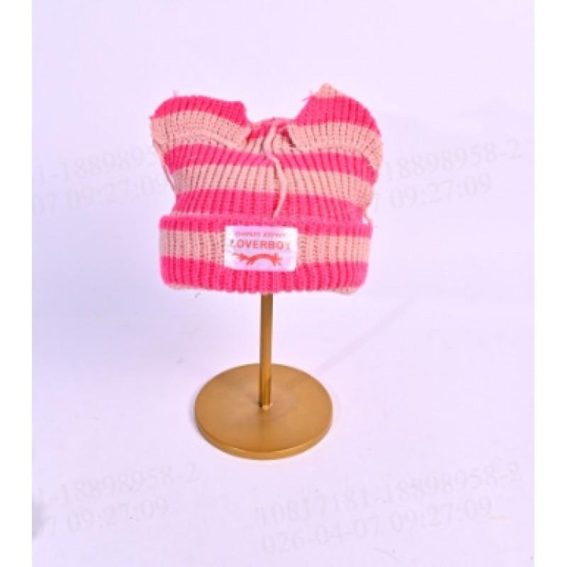 Womens Striped Knit Earflap Beanie Cute Cat Earmuff Hat Winter Warm Soft Pullover Cap