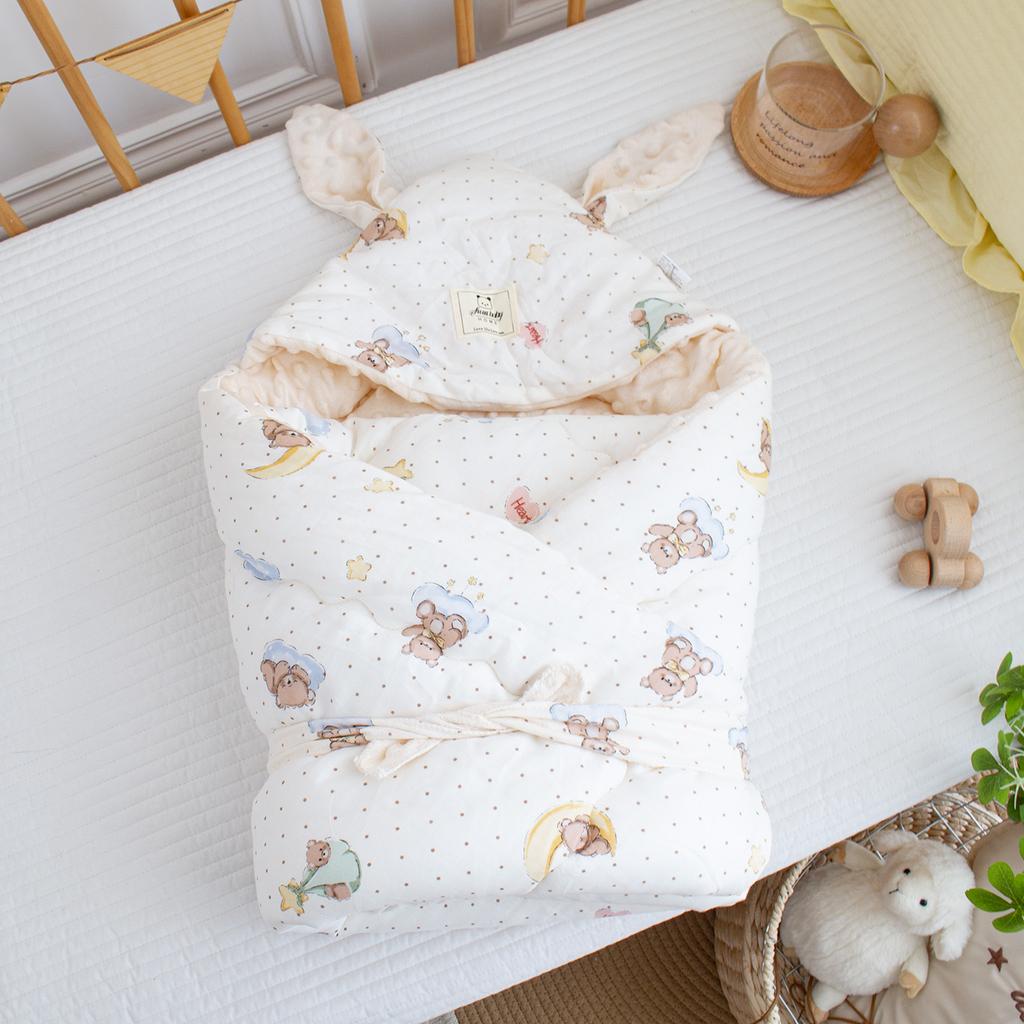 Двухслойная марлевая пеленка-конверт для новорожденного с принтом, длинными ушками, одежда для роддома, одинарная, для новорожденного, плотная