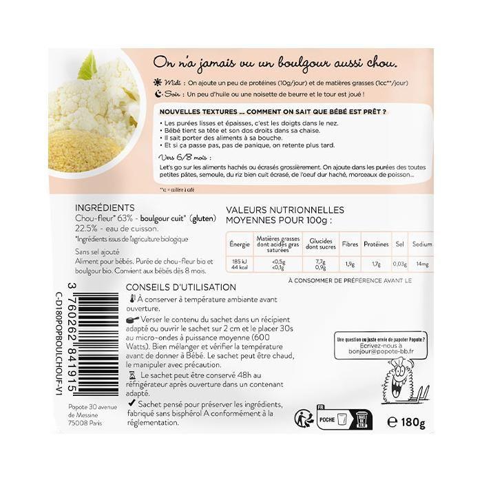 Popote Les Moulinés Chou-Fleur Boulgour +8mois Bio 180g