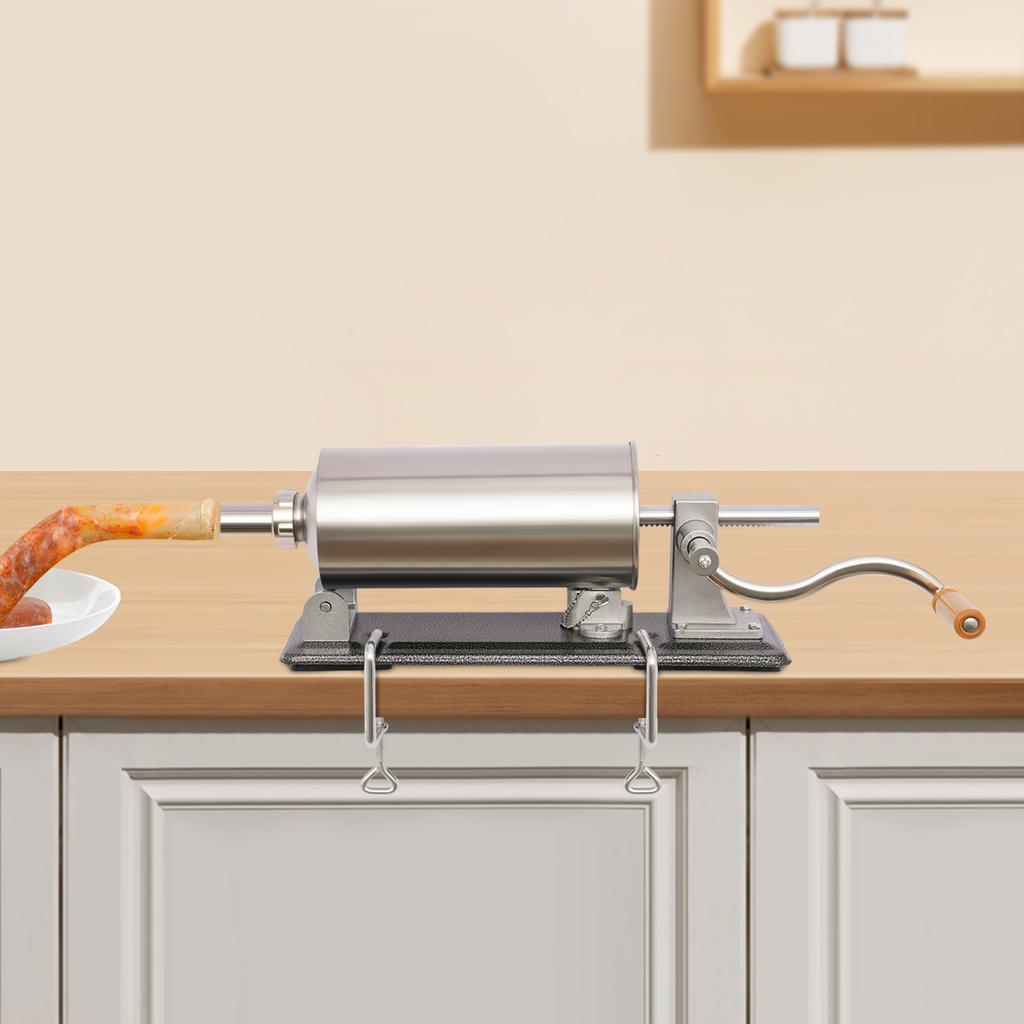 Машина для набивки колбас 4 л - Горизонтальный ручной мясонаполнитель, Колбасный шприц из нержавеющей стали с 8 наполнительными трубками (1,6-2,9 см)