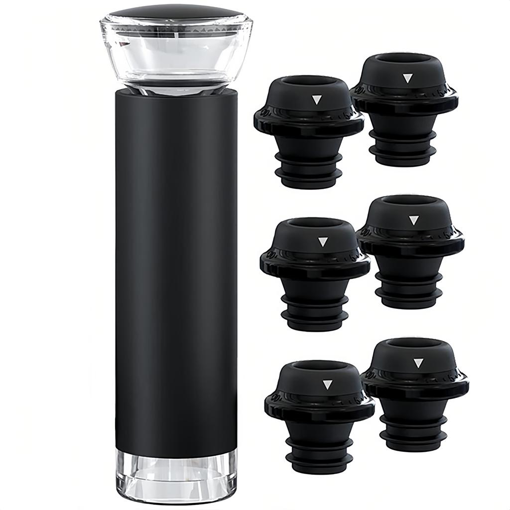 Вакуумный насос для вина с пробкой для бутылок, силиконовая пробка для вакуумного уплотнения, вакуумный упаковщик Wine Saver Preserver, черный