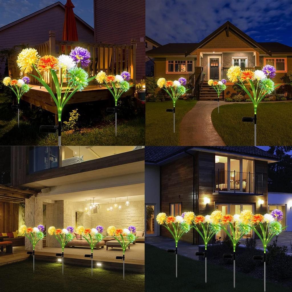 Солнечные садовые фонари, 1 упаковка разноцветных солнечных цветов одуванчика, уличный декор сада, водонепроницаемые солнечные декоративные колья, светильники для садоводства