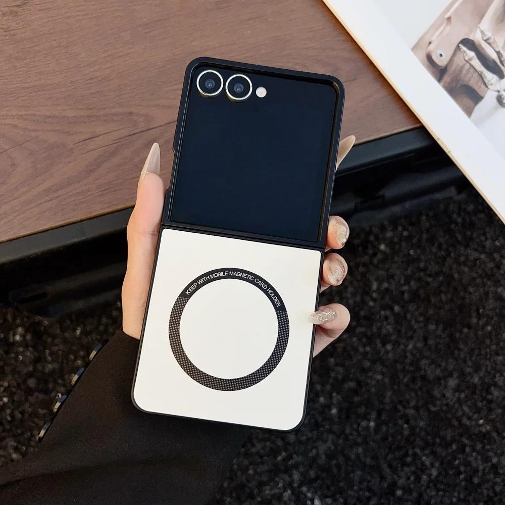 Zflip7 FE Ultra Thin Business PU Leather Magnetic Case For Samsung Galaxy Z Flip6 Flip 7 6 5 4 3 Wireless Charging Cover