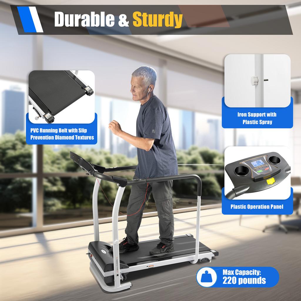 Беговая дорожка для ходьбы для баланса, восстановления, фитнеса, складная, с поручнями полной длины и датчиком сердечного ритма, грузоподъемность 220 фунтов