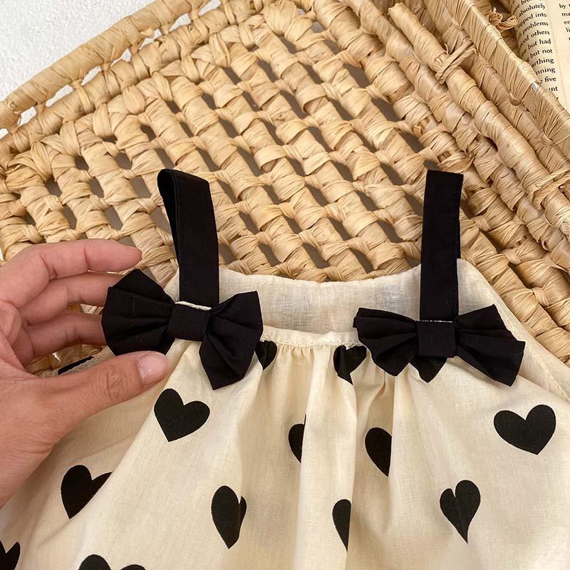 Весенне-летняя рубашка на подтяжках с милым бантом для девочек и шортами, детская хлопковая одежда из 2 предметов, повседневные топы для малышей, костюм