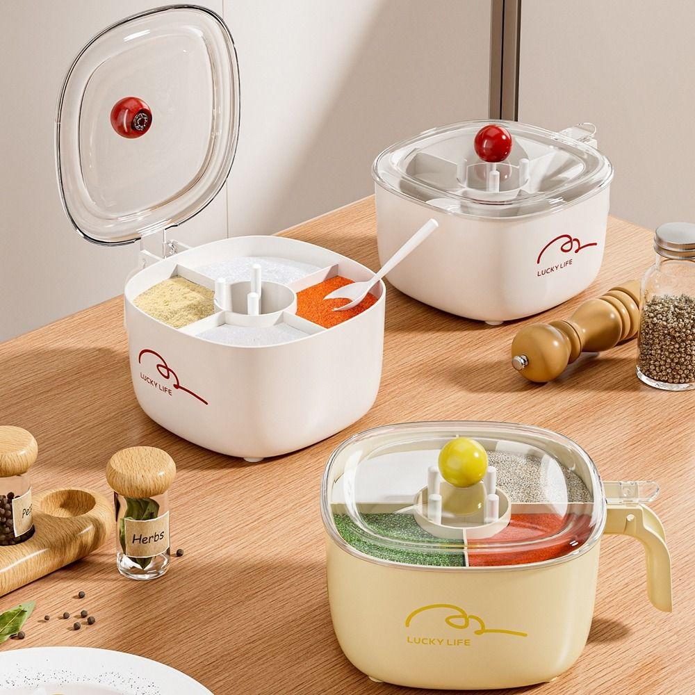 Plastic 4 in 1 Seasoning Box Large Capacity Spice Jar Spice Container for Sugar Salt