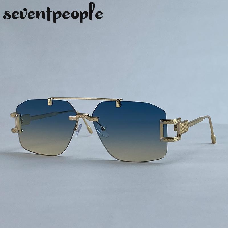 Punk Rimless Polygon Sunglasses Women  Luxury Brand Vintage Frameless Square Sunglass Trendy Double Beam Shades For Ladies