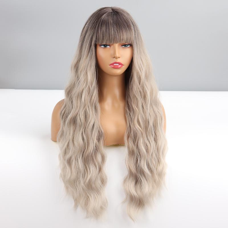 MISS WIG Женский модный светло-русый длинный волнистый парик с челкой из синтетического волокна, натуральный волнистый повседневный парик, косплей, вечерние волнистый парик