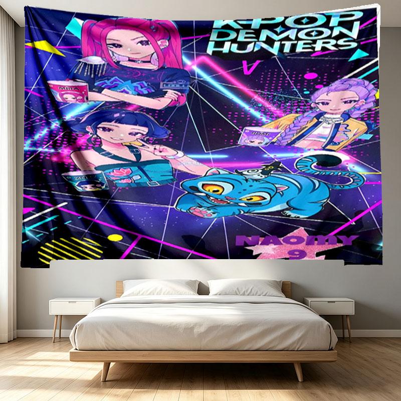 KPop Demon Hunters Print Tapestry - Portable Wall Decor Cloth, for Home, Dorm, Travel, Bedroom, Living Room - Ideal Birthday Housewarming Gift