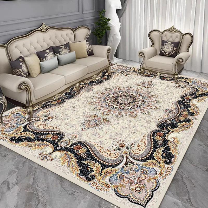 French Retro Persian Luxury Carpet Non Slip Rug for Living Room Bedroom Sofa Study Kitchen Entrance Door Mat Decor