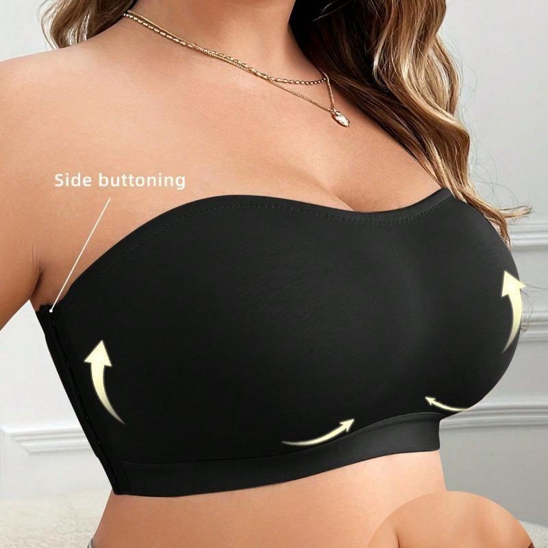 Однотонный простой strapless bandeau с боковой застежкой, большого размера, тонкий, беспроводной, бесшовный бюстгальтер