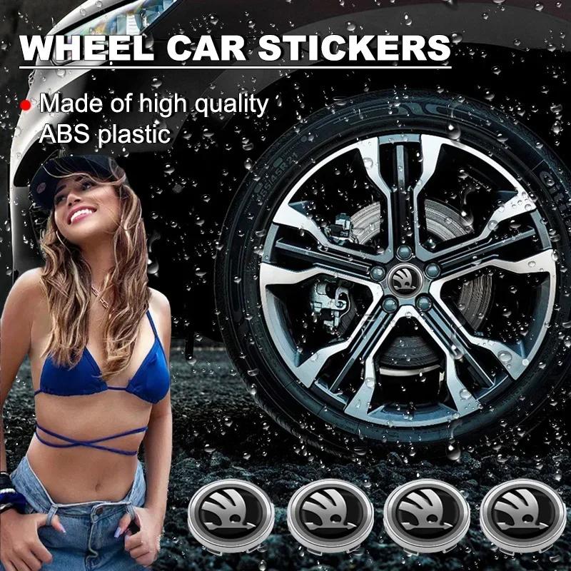 AAAAN1 4pcs 56mm+60mm Car Wheel Center Hub Cap Rim Cover Emblem Stickers For Skoda Octavia 1 2 3 A4 5 MK2 Kodiaq Superb 3 Rapid Fabia 1