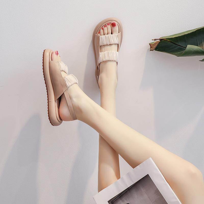 733-16 Summer new fairy style flat-bottomed muffin thick-soled versatile French style with skirt women's sandals