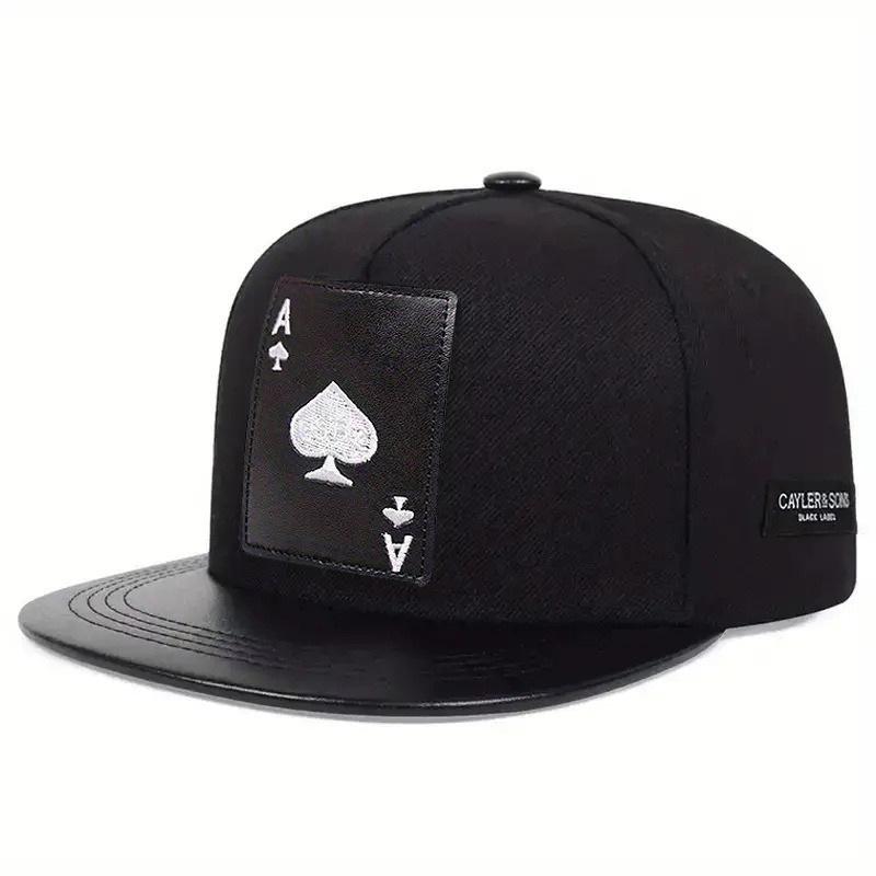 1pc Pu Leather Playing Card Baseball Caps for Women Men,Outdoor Adjustable Casual Heart K Embroidery Hip-hop Caps Sunscreen Hat