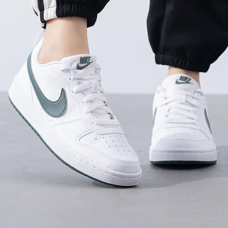 Nike Court Borough Нескользящие Износостойкие Низкие Детские Скейтбордические Кроссовки Бело-Зеленые Кеды DV5456-122