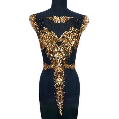 1 комплект, черный тюль, золотые блестки, вышивка, кружевная ткань, королевское благородное свадебное платье с кисточками, аппликация, нашивка-воротник, платье «сделай сам»