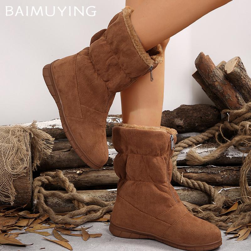 Женские зимние ботильоны на плоской подошве из замши, дизайнерские хлопковые туфли на молнии 2025 года, модные короткие плюшевые удобные повседневные теплые зимние ботинки Botas De Mujer