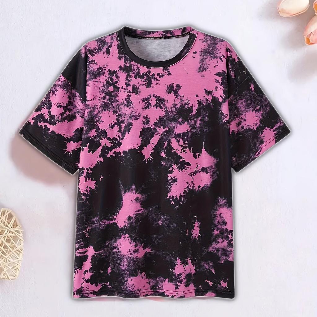 Детская одежда Футболка для девочек с коротким рукавом 3D Tie-Dye Print Детская летняя одежда Повседневная детская одежда с круглым вырезом и рисунком из мультфильмов Топы